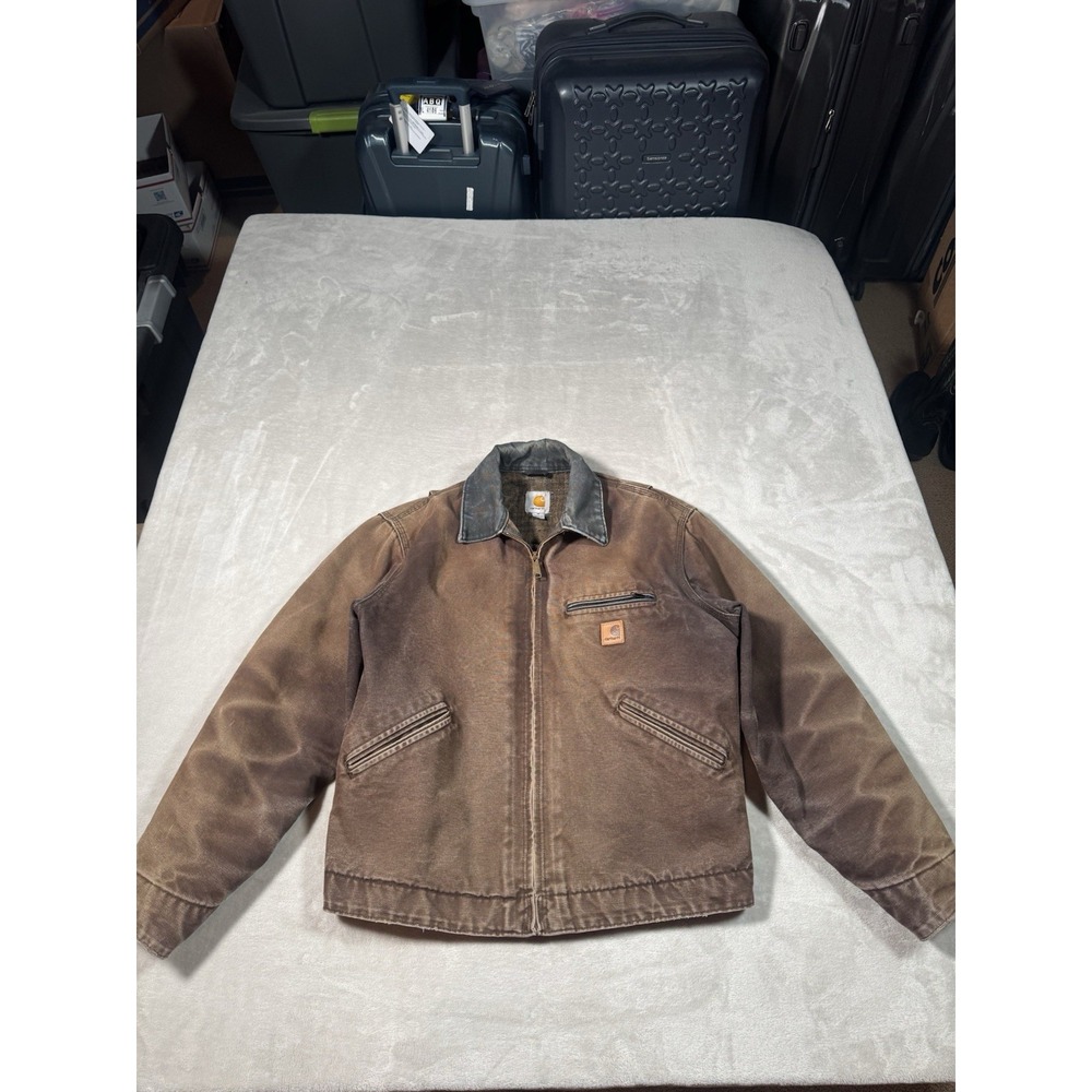Vintage Carhartt J97 DKB Detroit Jacket Size Medium Brown Faded Distressed Lined - Picture 10 of 11